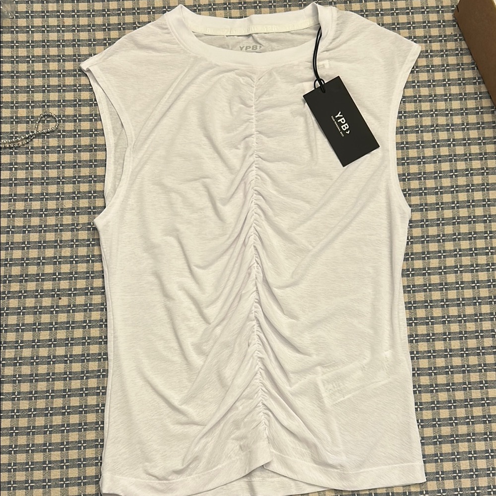 YPB Abercrombie White Ruched Women's Athletic Tank Top